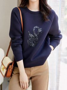 Korean Style Simple Embroidered Sweatshirt Fashionable Loose Slimming Casual Top for Women Spring Autumn New Arrival