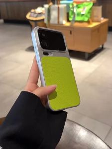 Neon Green Lychee Leather Electroplated Silver Spliced Xiaomi 17 Pro Max Phone Case Full Protection