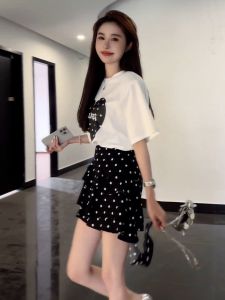 Elegant White T-Shirt Dress Set Ultra Luxury Minimalist Style for Small Figures Suitable for Parties And Summer Seasons