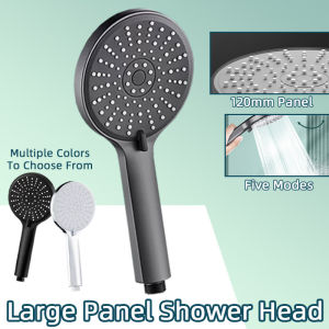 Bathroom High Pressure Gray Shower Head With Holder Full Set Large Panel 5 Mode Water Saving Design for HDB/ 花洒