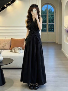 PEIZIXUAN | Black Twist V-Neck Top and Skirt Set for Summer