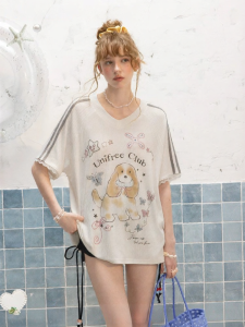 unifree | Áo Thun Ngắn Tay V-neck Trắng Phong Cách Retro Có Ren