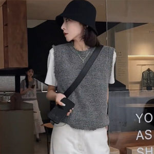 เสื้อกั๊กถักผ้าขนสัตว์ เสื้อชั้นในสำหรับผู้หญิง ทรงเข้ารูป ใส่ได้หลายชั้น ฤดูใบไม้ผลิและฤดูใบไม้ร่วง เสื้อผ้าทำงาน