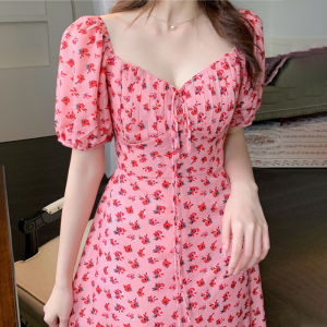 Missliu แฟชั่นสตรีชุดชีฟองลายดอกไม้ฤดูร้อนใหม่เอวอ่อนโยนหวานพัฟแขนกระโปรงดอกไม้