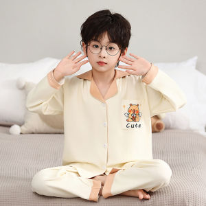 Childrens Pure Cotton Sleepwear Long Sleeve Home Clothes Autumn Style for Boys Ages 3-13 Soft Comfortable Pyjamas Outfit