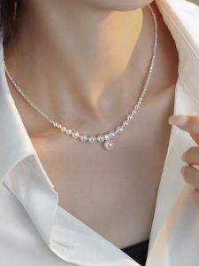 S925 Sterling Silver Imitation Pearl Necklace Womens Style Lightweight Luxury Collarbone Chain Summer Fashion Jewelry