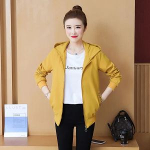 Spring and Autumn Short Coat Ladies Hooded Zipper Casual Sports Jacket Basic Loose Large Size Womens Outer Top 4XL