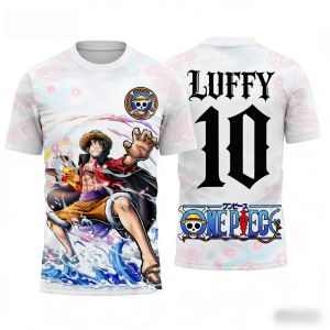 Bandai | Summer 2026 One Piece Lufei "Ghost Island Shape 10" Football Theme 3D Printing Breathable Quick Drying T-shirt Adult Parent Top