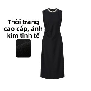 GIOVANNI VALENTINO | Đầm Dài Trung Bình Thẳng Tay Ngắn Cổ Tròn Lấp Lánh Cao Cấp Mùa Hè