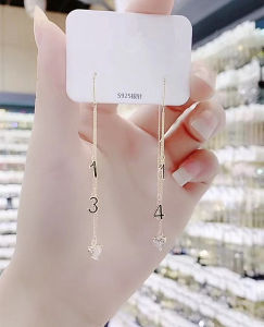 Anti-Allergy Long Tassel Earrings 1314 Letter Womens Super Shiny Fashionable Personality Popular Face Slimming Trendy Jewelry