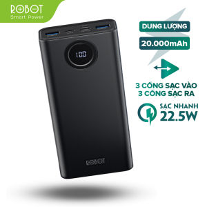 Pin dự phòng ROBOT RT25 [Bản nâng cấp của RT23] dung lượng cao 20000mAh cục sạc led hiển thị pin nhỏ gọn 2 cổng sạc vào 2 cổng sạc ra