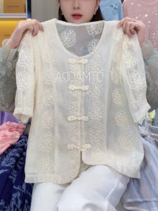 New Chinese Style Short Sleeve Shirt Womens Summer Design Sense Button Cardigan plus Size Trendy Top European High End