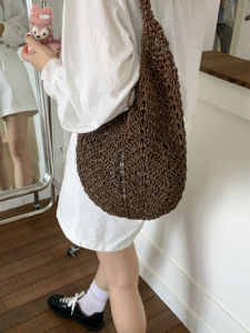 Summer Beach Vacation Straw Woven Bucket Bag Fashionable Versatile Basket Handbag Korean Style Single Shoulder Bag for Youth