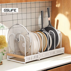 GSlife Adjustable Width Expandable Pot Lid Holder Durable Kitchen Plate Rack Organize for Simplified Storage