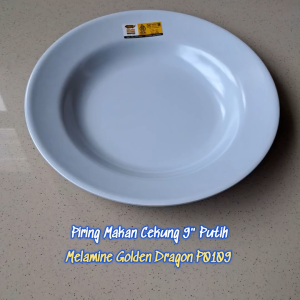 Piring Makan Cekung 9" 23cm Melamine - Golden Dragon P0109 - Food Grade, BPA Free, Stylish & Aman - Merah, Pink, Hijau Tua, Hijau Stabilo, Orange, Biru dan Putih (150g)