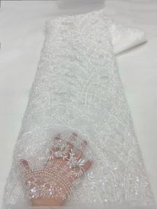 AT3010-A1 African Heavy Beaded Lace Fabric High Quality 5 Yards Nigerian Sequins Groom Fabric Material For Wedding Party Dress