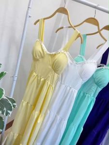 TW22227 แมกซี่เดรส สีพื้น ร้อยเชือกหลัง