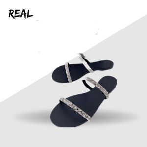 sandal selop wanita teplek model permata silver pashion perempuan terbaru real pick COD bisa