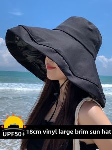 Womens UPF50+ Sun Protection Hat Black Glue Fishing Cap Large Brim Face Slimming Bicycle Riding Hat Casual Style Spring Summer Autumn