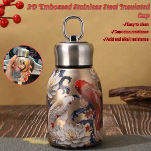 316 Stainless Steel Insulated Mug Portable Large Capacity Pocket Cup 3D Embossed Direct Drinking Big Belly Cup 316不锈钢保温杯