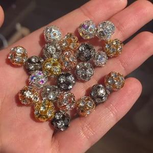 50pcs 6/8/10mm AB Color Metal Crystal Beads Rhinestone Ball Shape Loose Beads for Jewelry Making DIY Gift Bracelet Accessories