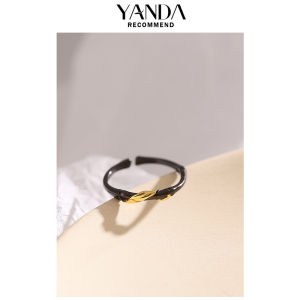 Yanda an Ink Painting of Bamboo Gold Leaf Ring Female Ins Trendy Cool Fashion Personality Internet Celebrity Minimalist Girlfriends Open 925 Sterling Silver Ring