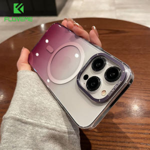 FLOVEME Gradient Magsafe Transparent Phone Case For iPhone 14 13 12 Pro Max Luxury Metal Lens Protector Wireless Charging Clear Hard PC Back Cover For iphone 14 13 12