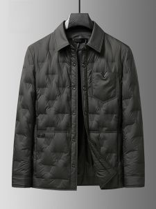 ROMON | Lonton Mens Lightweight Down Jacket Short Casual Shirt Style Collar Duck Feather Mens Outerwear Fashion Urban Modern Style