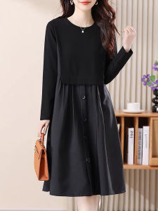 Elegant Plus Size Slimming Fake Two-Piece Long Sleeve Dress