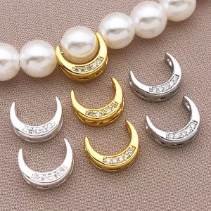 2/4/6pcs Trendy 18K Gold Plated Inlaid Zircon Half Round Frame Beads Spacer Connectors For DIY Necklace Jewelry Making Supplies