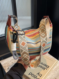 Rainbow Woven Womens Bag 2026 New Fashion Small Slanting Dumpling Bag Large Capacity Single Shoulder Commuter Bag