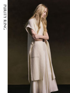 PURITY RING Artistic Rare Cashmere Vest Open Cardigan Long Coat Womens Knitted Woolen Jacket Shoulder Style Medium Length