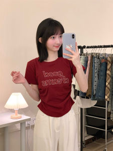 Áo Thun Nữ Tay Ngắn Dáng Ôm in Chữ 3D Phong Cách Hàn Quốc Mùa Hè Cổ Tròn Cotton Co Giãn Dành Cho Thanh Thiếu Niên