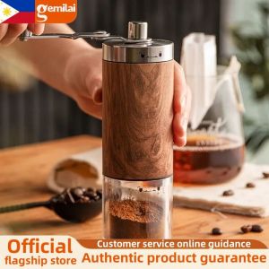 Gemilai portable wood grain coffee bean grinder stainless steel manual crank handmade coffee grinder kitchen toolgrinder
