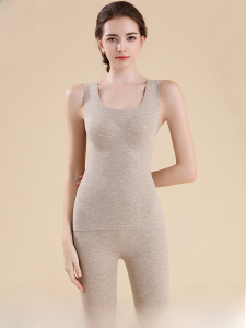 Miiow | Warm Set for Women Autumn/Winter No Underwear Required with Padded Bra Wool Vest and Silk Trousers