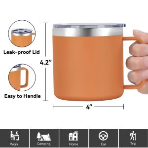 XMSJ | 14oz Vacuum Coffee Tumbler - Stainless Steel Travel Mug with Leak Proof Lid & Handle Double Wall Insulated Cup for Hot Drinks