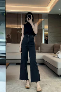 Quần Jeans Ống Rộng Cạp Cao Cho Nữ Mùa Hè 2025 Quần Jeans Denim Rộng Rãi Thường Ngày Có Nút Cài Màu Đen Quần Ống Rộng