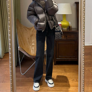 Quần Jeans Ống Rộng Ôm Dáng Dài Đến Mắt Cá Chân Quần Jeans Denim Dày Cạp Cao Quần Jeans Denim Dài Cho Nữ Thu Đông