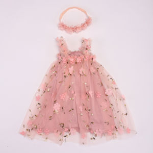 Toddler Baby Tutu Dress Sleeveless Embroidery Lavender Floral Print Tulle Dress Little Girl Princess Dresses And Flower Headband