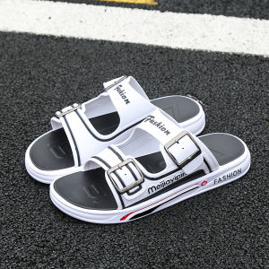 Breathable Korean Style Casual Thick Bottom Mens Slip-On Sandals Summer Youth Daily Wear Anti-Wear Color Block Flat Slippers