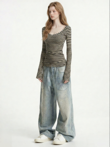 Slimming Stripe Long Sleeve T-Shirt Womens