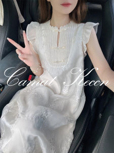 Camat Keccn Chinese Style Heavy Embroidery Dress Gentle Elegant Summer Long Skirt Womens Fashionable Sleeveless Gown