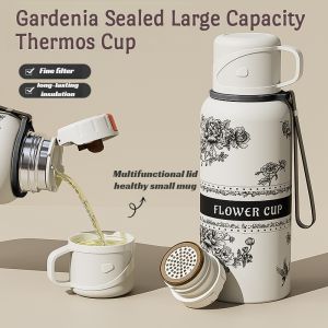[One Cup Two Uses] Gardenia Sealed Thermos Cup High-value 316 Stainless Steel High Capacity Insulated Cup
