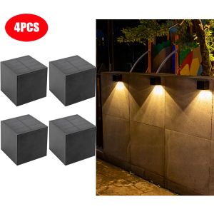 LED Solar Wall Lamp Outdoor Square Light Garden Fence Courtyard Patio Yard Decorative Exterior Home Lighting Sconce Fixture