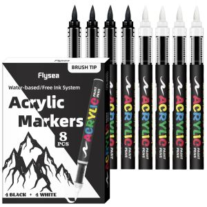 8pcs Black and White Acrylic Paint Markers Set Large Ink Capacity Acrylic Markers for Illustration Sketching Wood Glass Fab