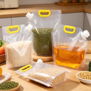 5Pcs Transparent Grain Storage Bag Grains Sealed Bag with Handle Rice Packaging Bags Moisture-Proof Insect-Proof Transparent Food Storage Bag Kitchen Organizer