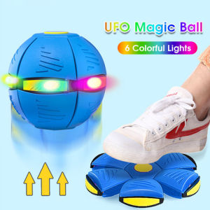 【Ready Stock】Flying Ball Toy Throw Disc Ball UFO Flat Magical Flying Saucer Ball Magic Change Shape Toys Outdoor Step Ball Deformation Foot Ball with Colorful Light for Kids