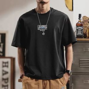 300G Chinese Fad American Short-Sleeved T-shirt Mens Three-Pin Drop Shoulder Breathable Summer Fashion Brand Small Neckline Half Sleeve Shirt