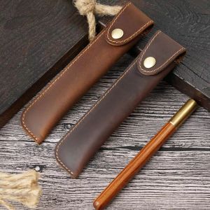 Genuine Leather Pencil Case For Travel Notebook Journals Handmade Fountain Pen Sleeve Holder Pen Bag Vintage Stationery