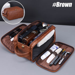 1pcs PU Leather Hanging Travel Toiletry Bag for MenLarge Capacity Bathroom Organizer Storage Bag for Business TripsSwimming